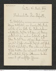 Nachlass Franz Steindachner, Brief von Scutari Hickel an Franz Steindachner (16.11.1894), Inv.Nr. 220.01, Seite 1